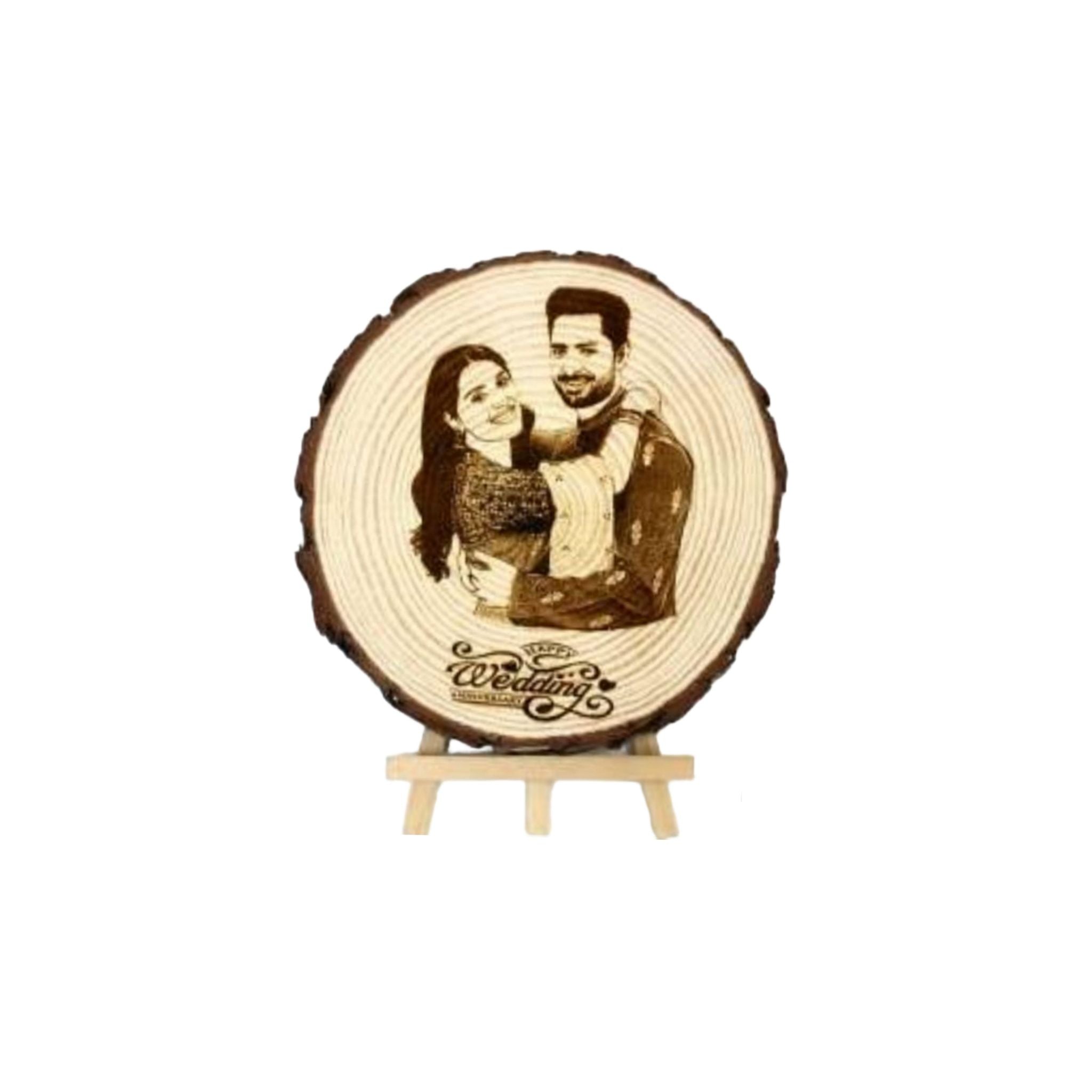Wooden Slice Engraved photo frame