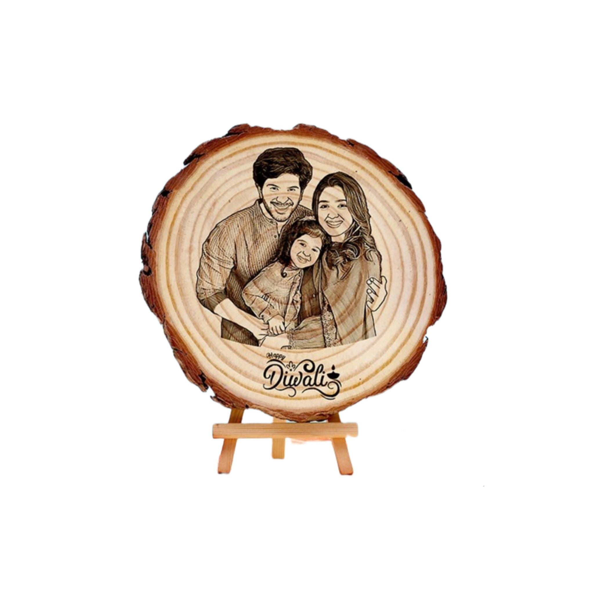 Wooden Slice Engraved photo frame