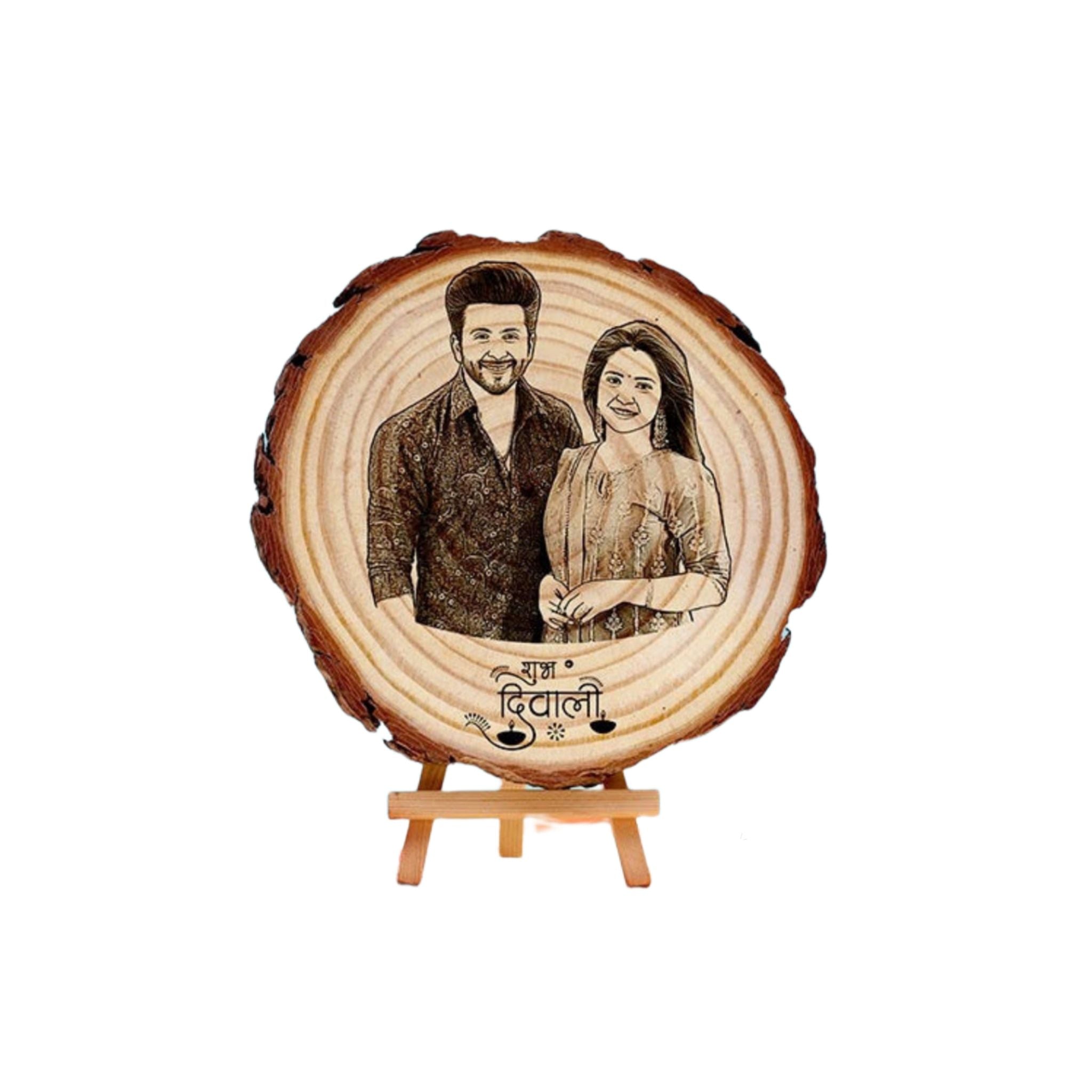 Wooden Slice Engraved photo frame