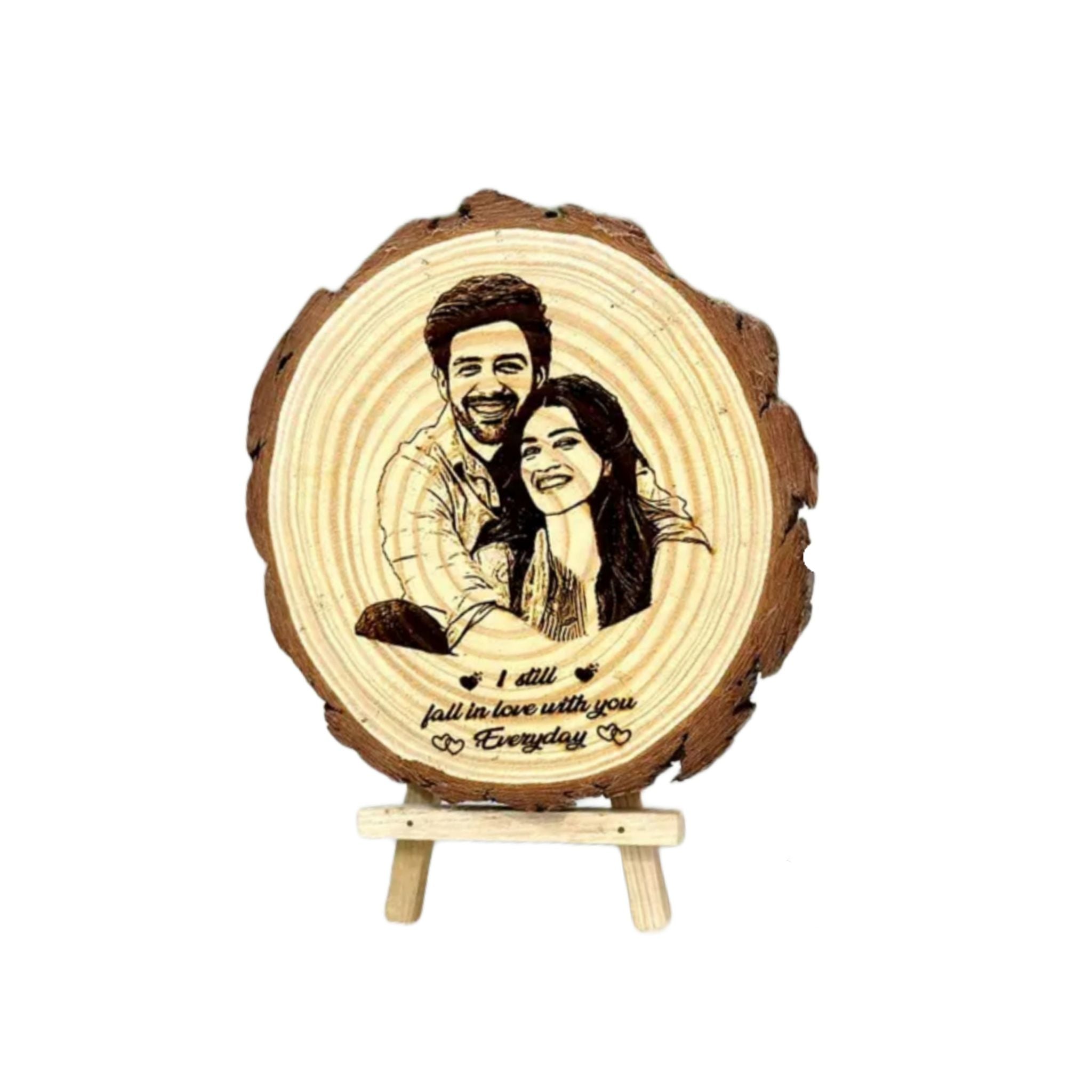 Wooden Slice Engraved photo frame