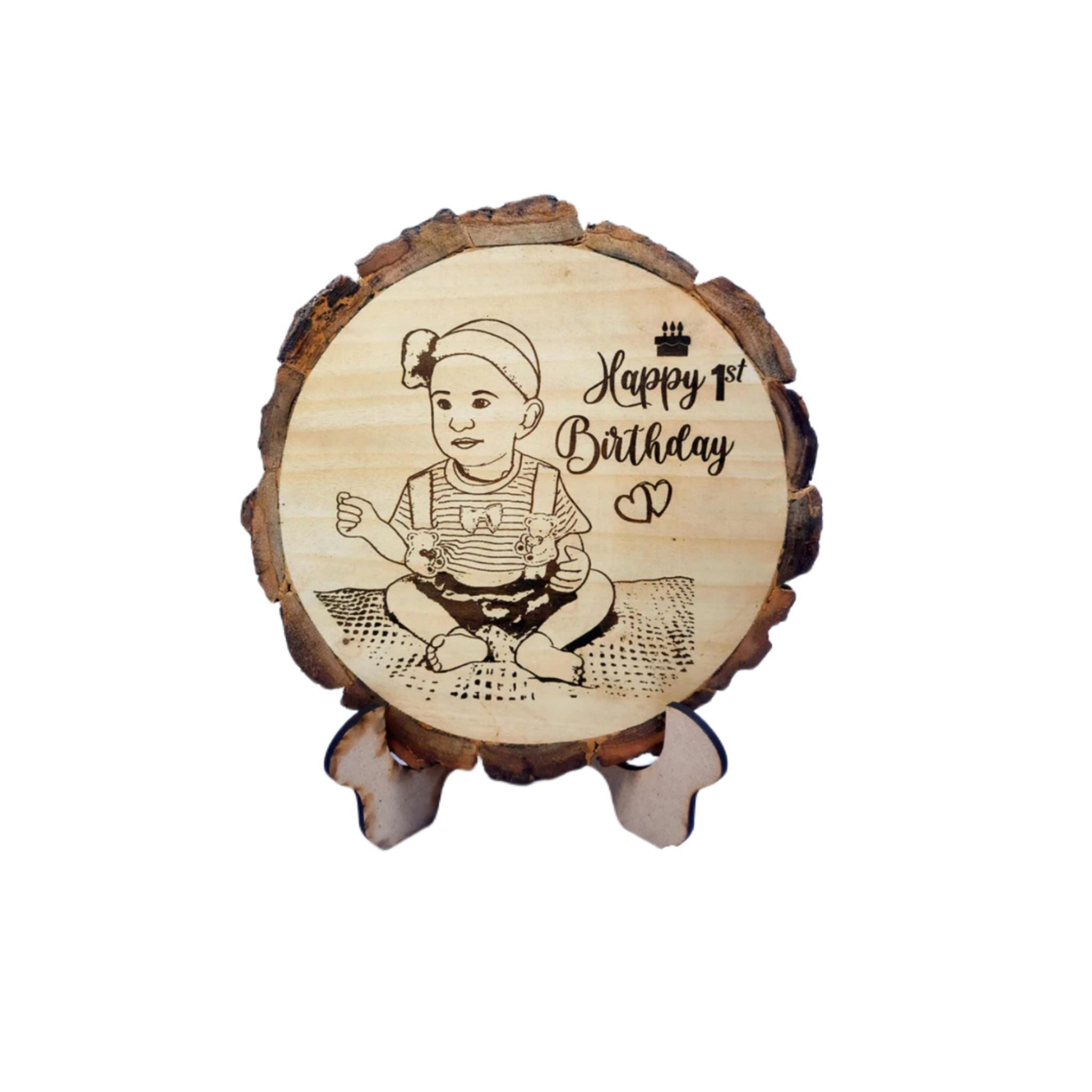 Wooden Slice Engraved photo frame