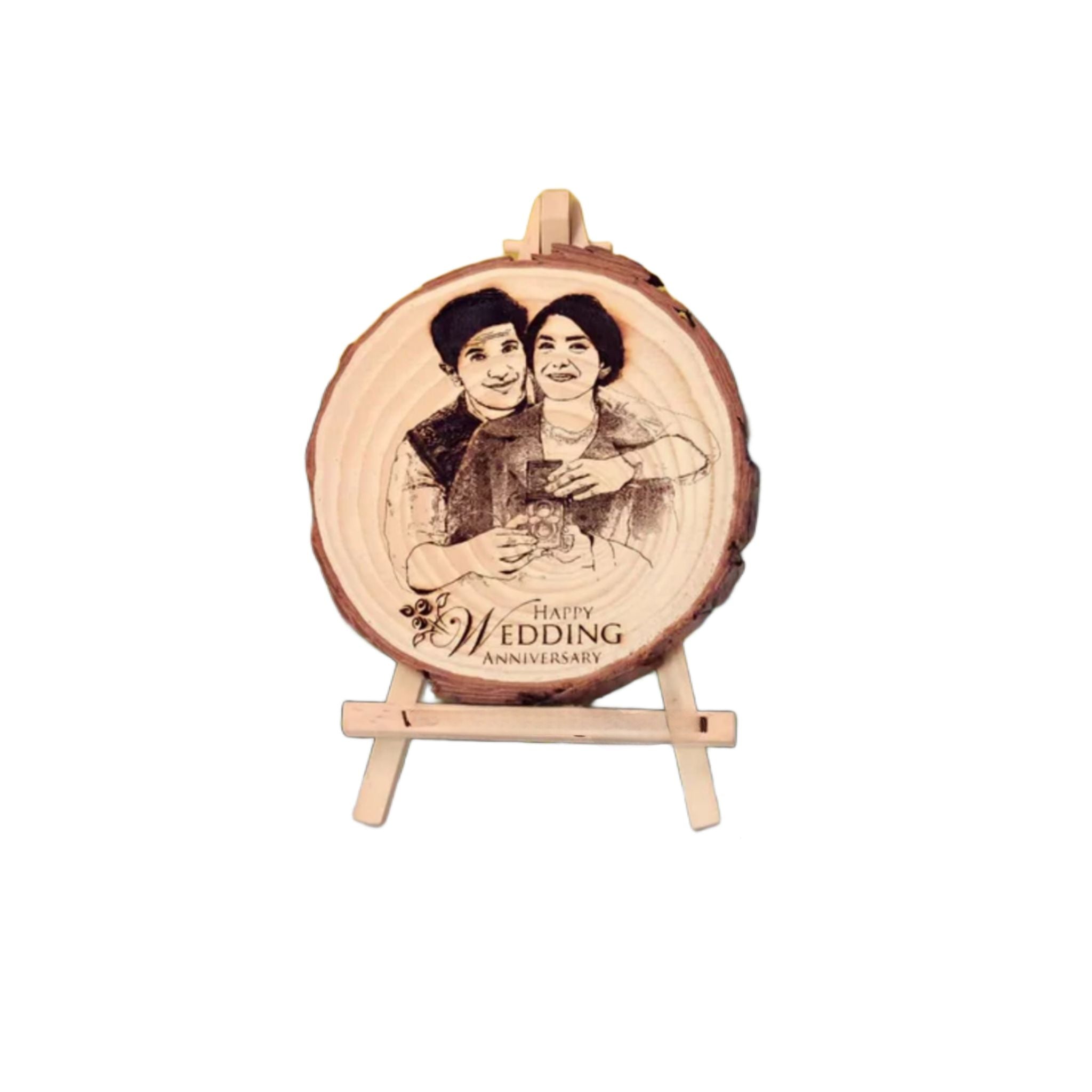 Wooden Slice Engraved photo frame